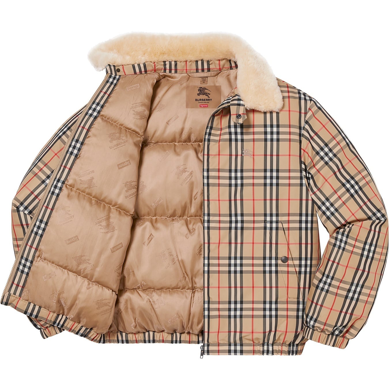 Supreme®/Burberry®Shearling Collar Down Puffer Jacket view 6
